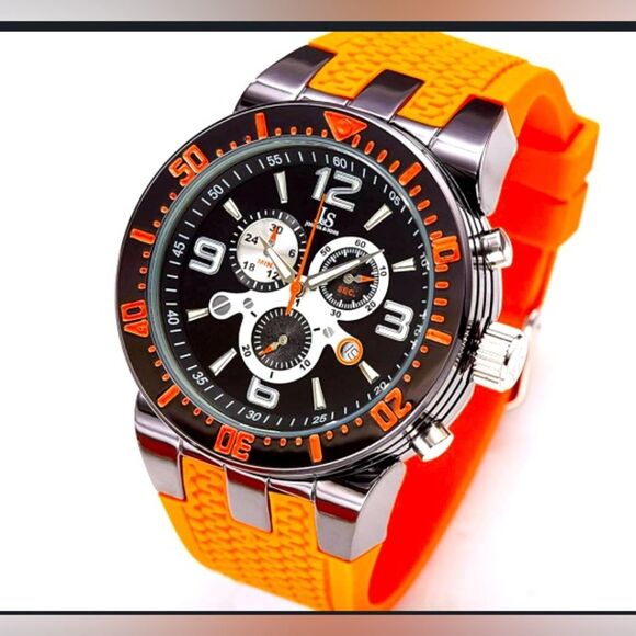 NWOT Men's Joshua & Sons JS55BU Swiss Chronograph Silicone Strap Watch - Picture 1 of 5